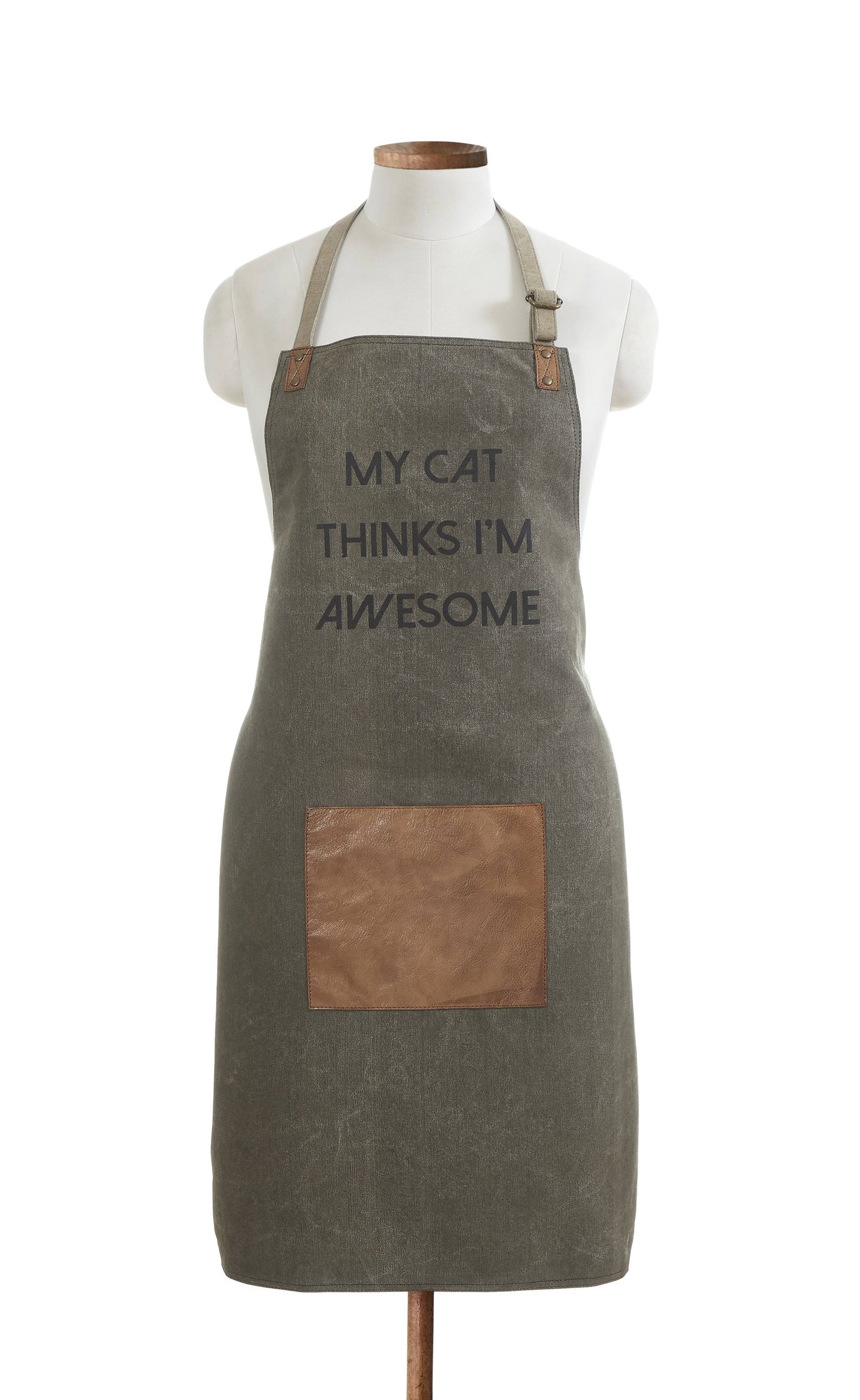 Apron | My Cat Thinks I'm Awesome, Upcycled Military Canvas