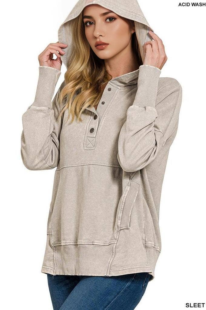 Acid Washed Hoodie | French Terry Acid Wash Kangaroo Pocket