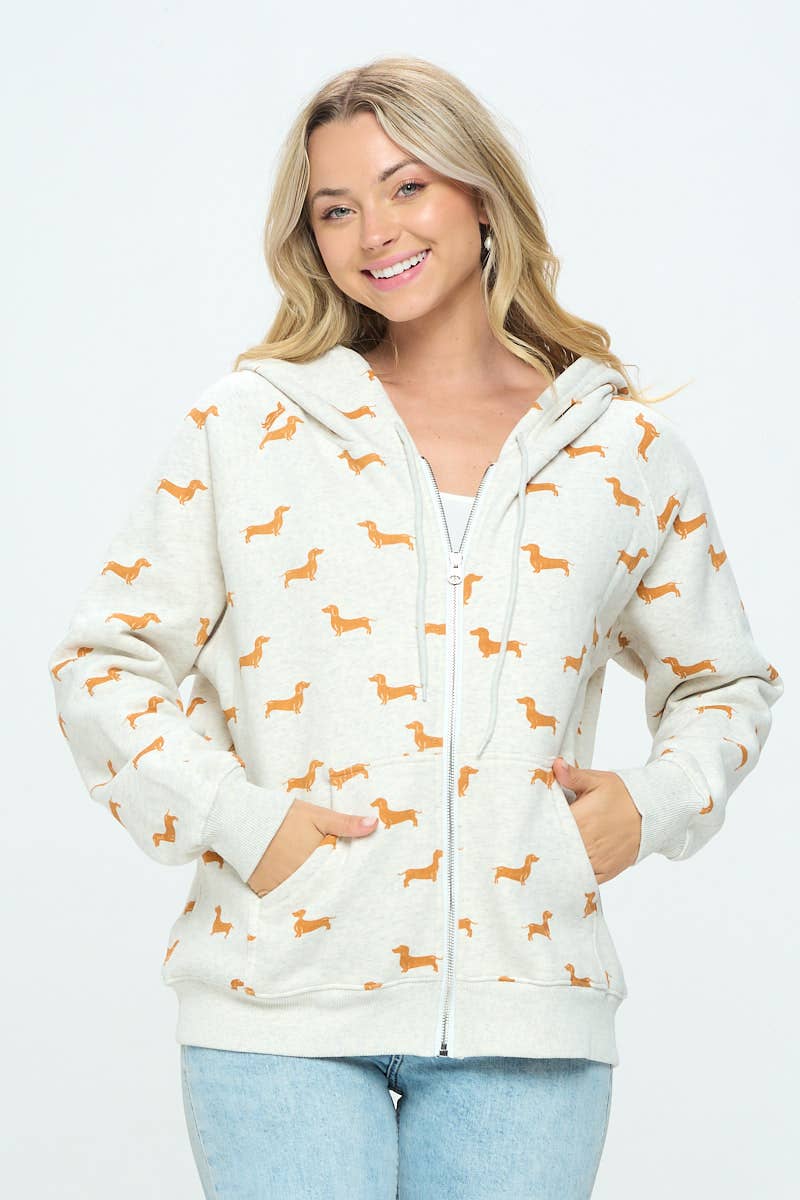 ZIP UP HOODIE | WIENER DOG PRINT