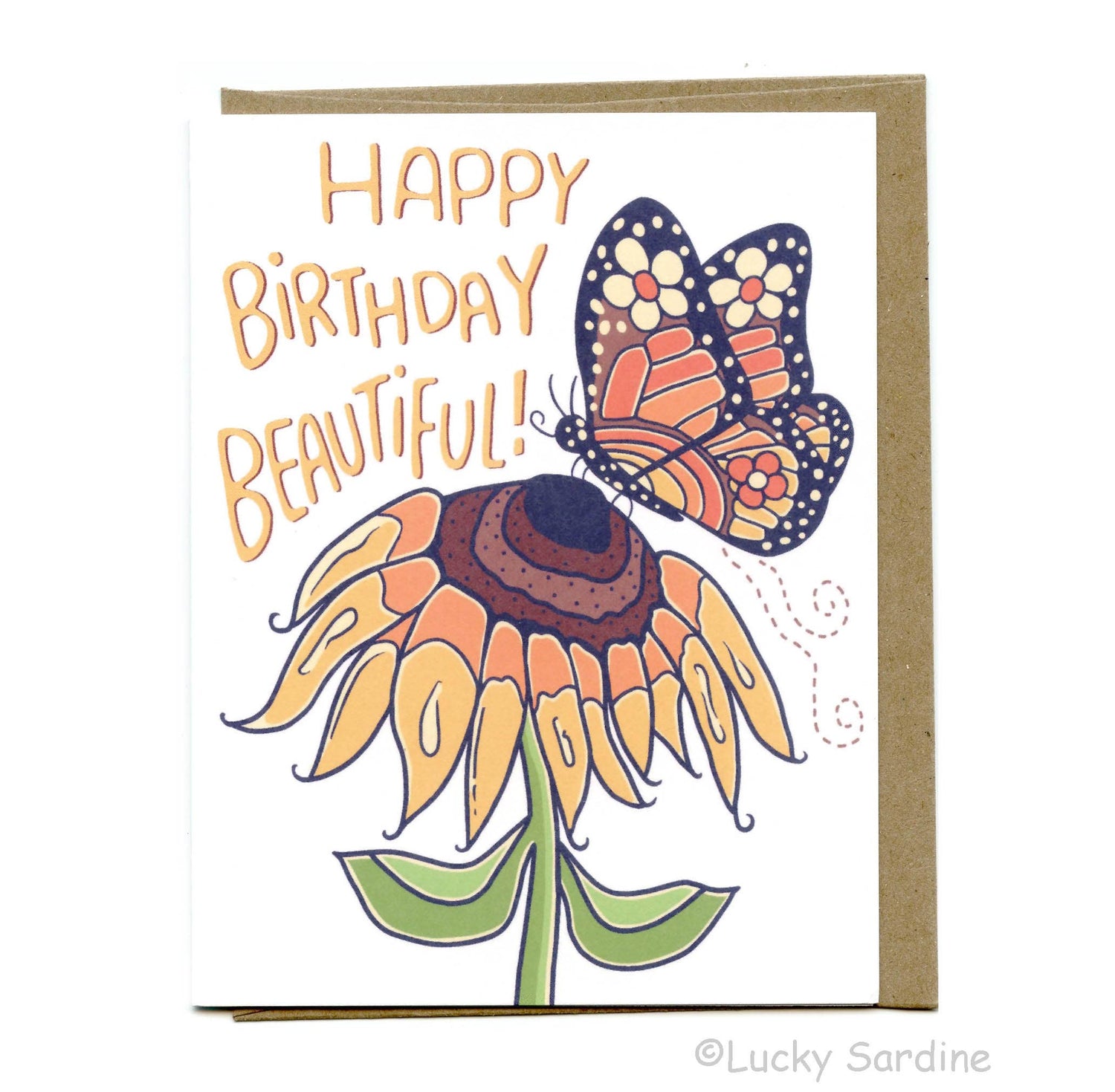 Greeting Card | Monarch Butterfly & Sunflower, Happy Birthday Beautiful Card