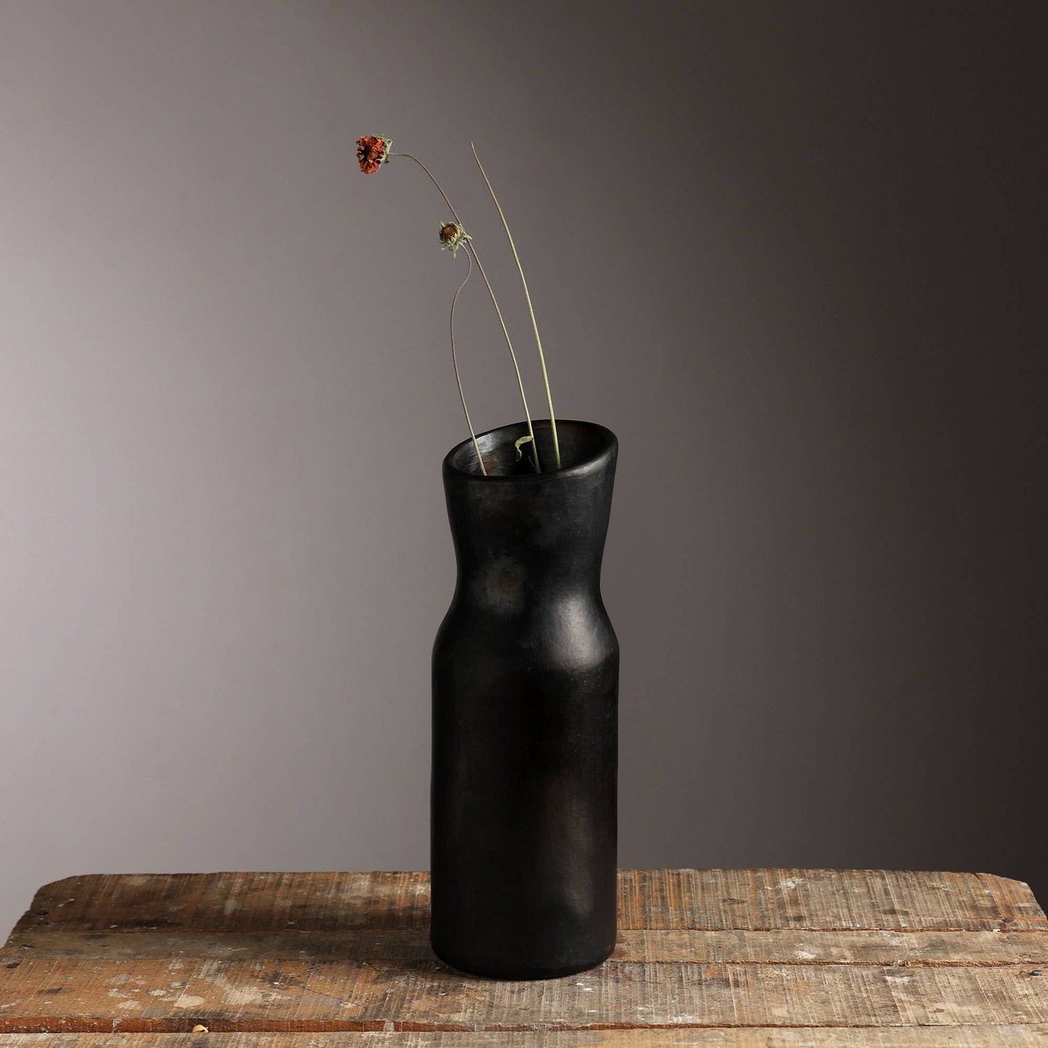 Black Vase | Longpi Pottery Handcrafted Vase | 3.5"x3.5"x11"