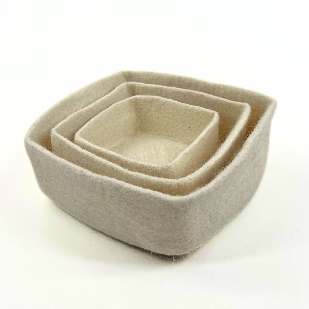 Handmade Felt Bowls, Square Set of 3