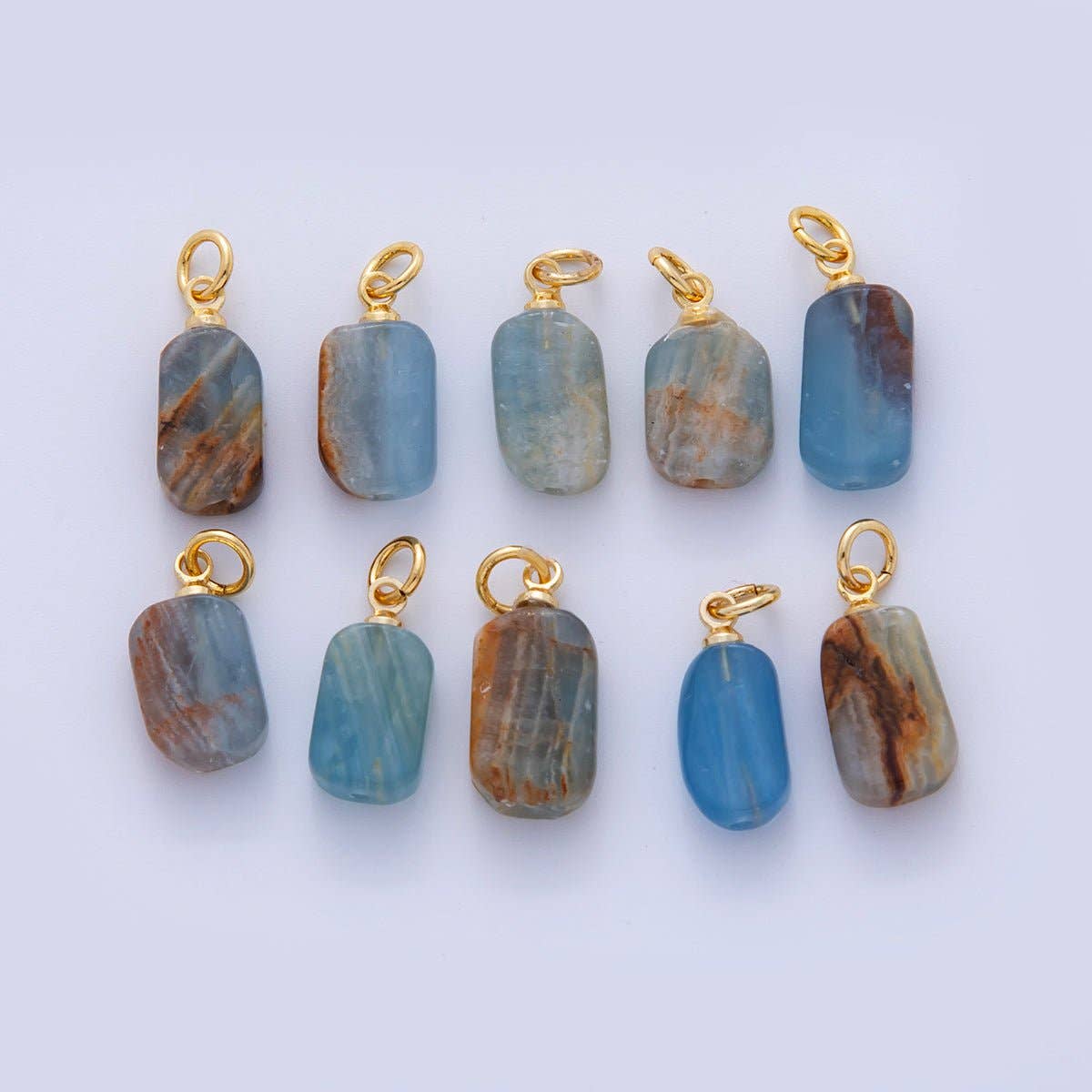 Charm Bar | Blue Calcite Mini Gemstone 18K Gold Filled Oblong Charm