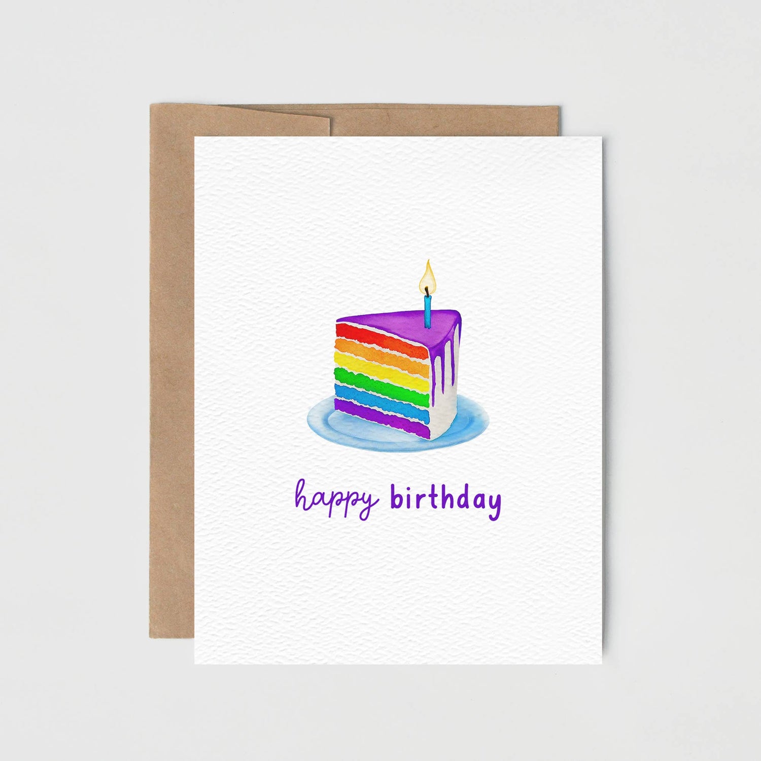 Rainbow Cake Card, Happy Birthday Card: Kraft Envelopes / Clear Protective Sleeves