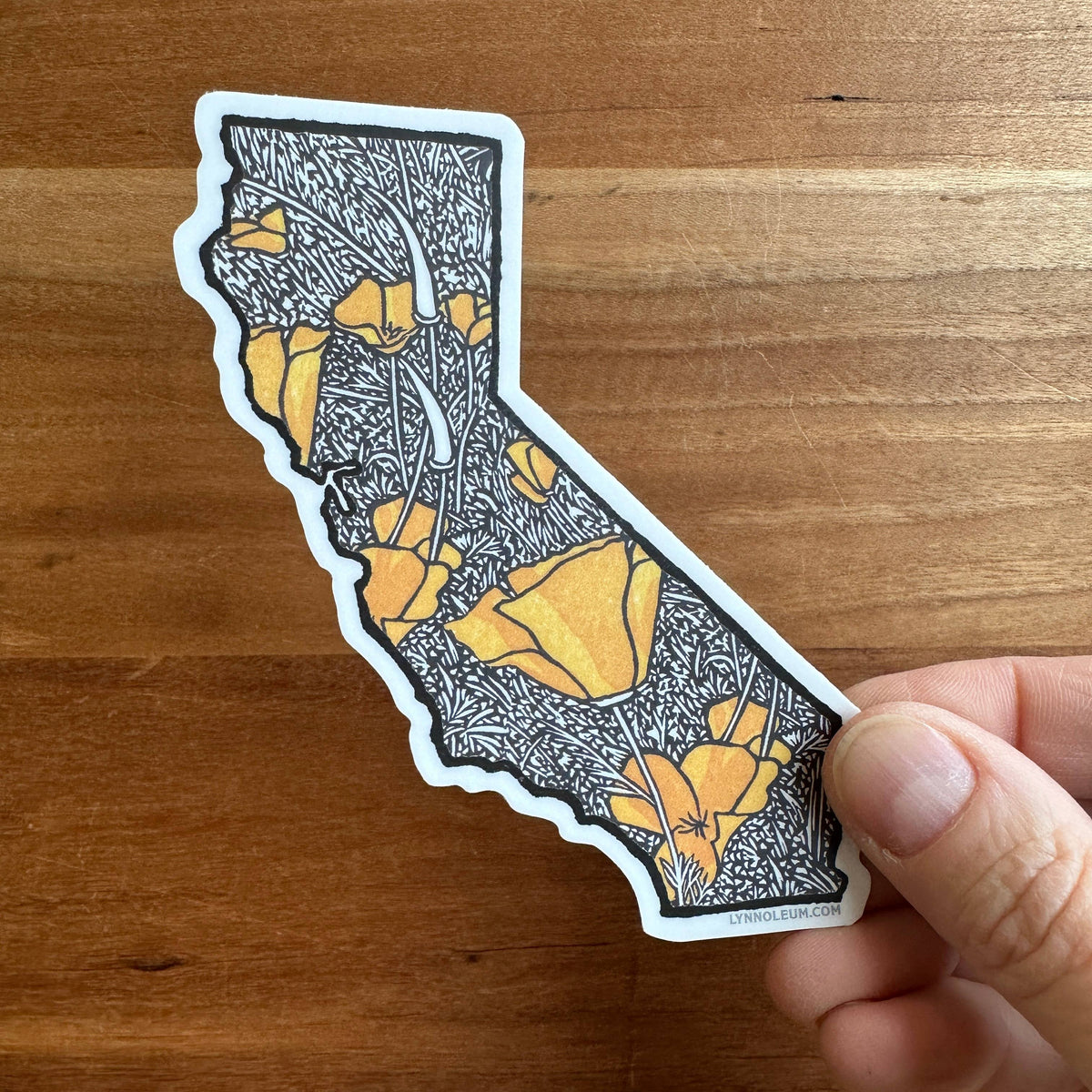 California Poppies (State Shape) Vinyl Sticker
