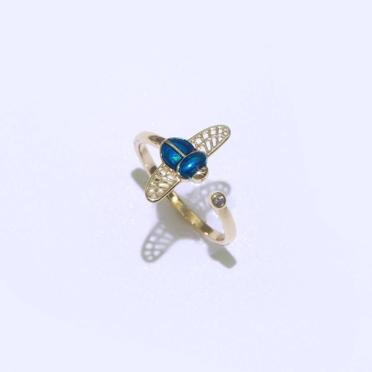 Dainty Bee Ring 18K Gold Filled Ring Open Adjustable Ring Animal Insect Cz Simple Stacking Jewelry