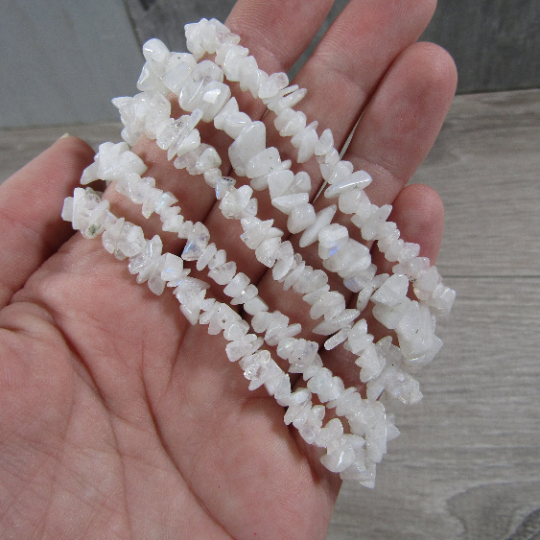Gemstone Chip Bracelets – Moonstone or Blue Lace Agate