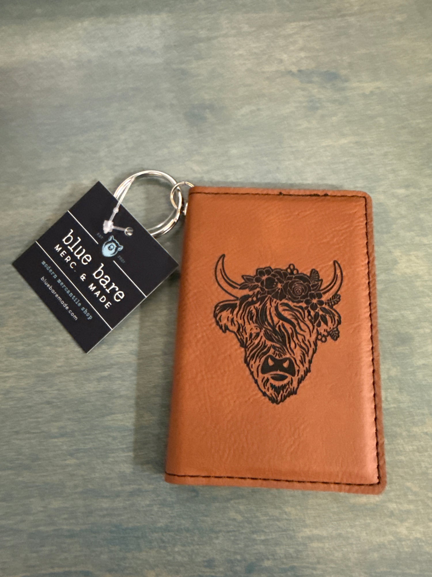 I.D. Card Holder Keychain Wallet | Highland Cow Engraving