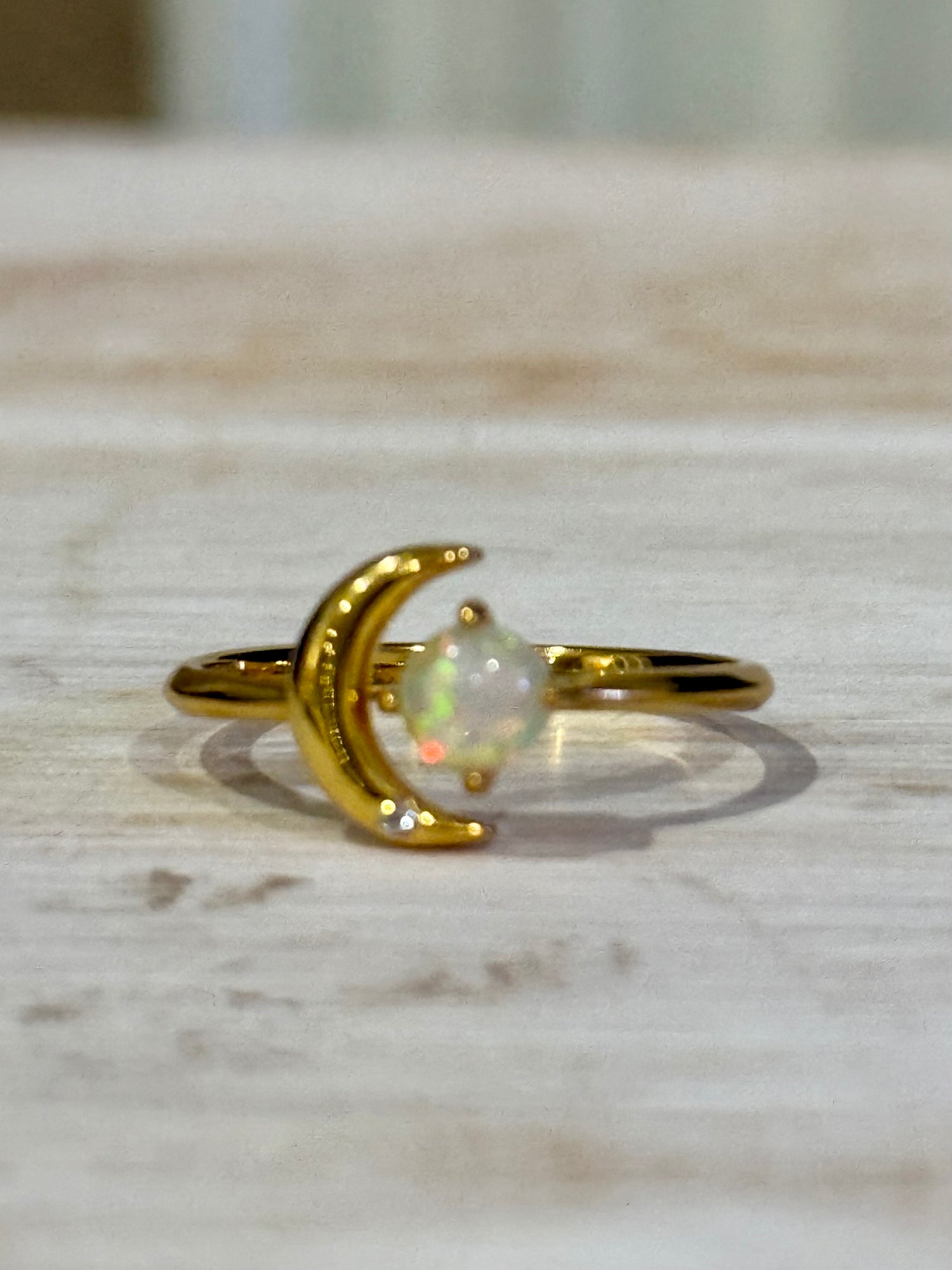 Stainless Ring | Moon with Opal Stone