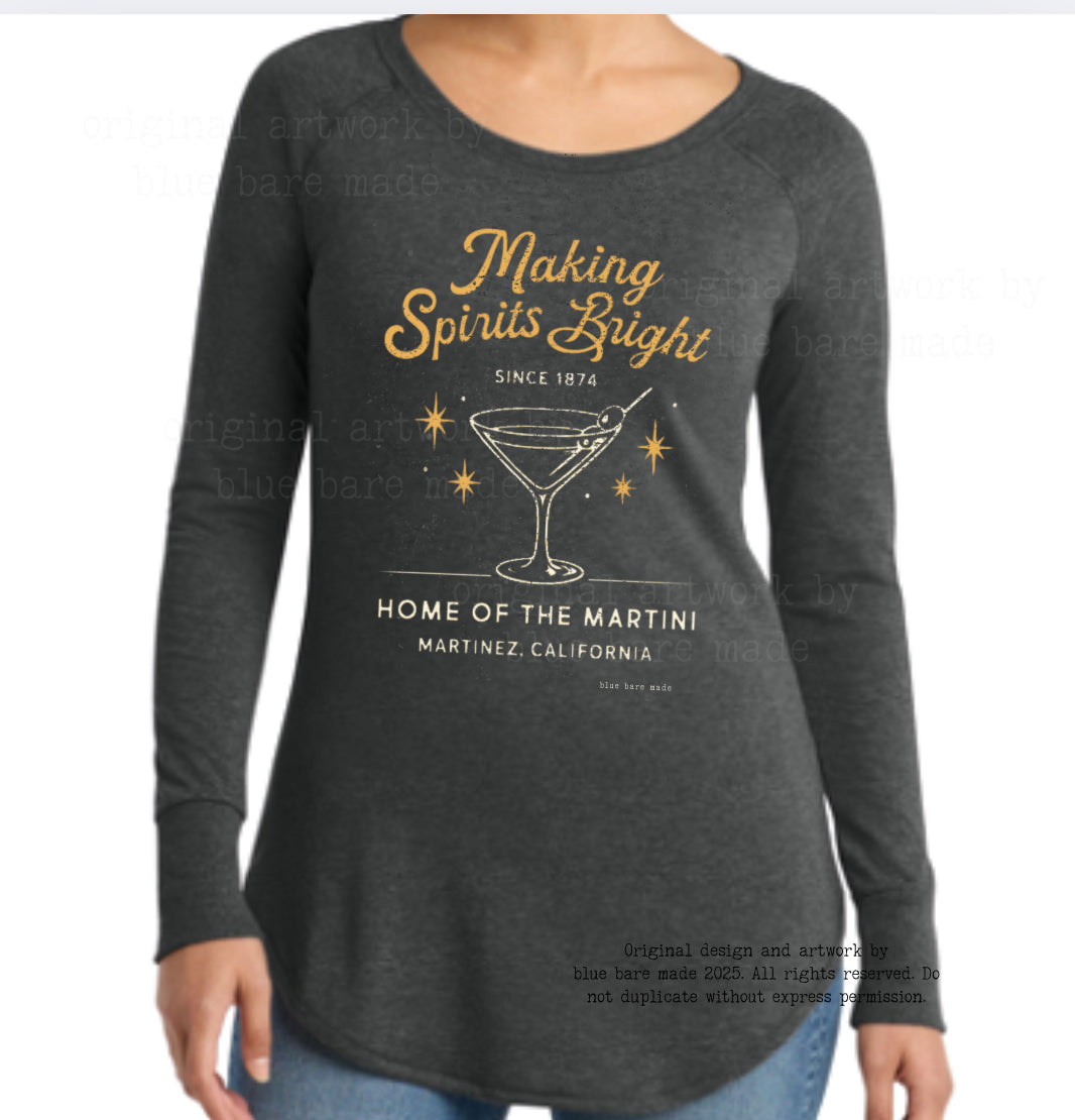 PRE-ORDER *Limited Edition Martini* Tunic Tee | "Making Spirits Bright" Long-Sleeved