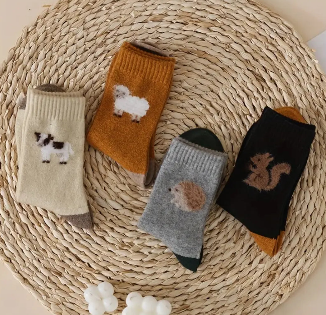 Women's Wool Socks | Cow, Sheep, Squirrel, Hedgehog