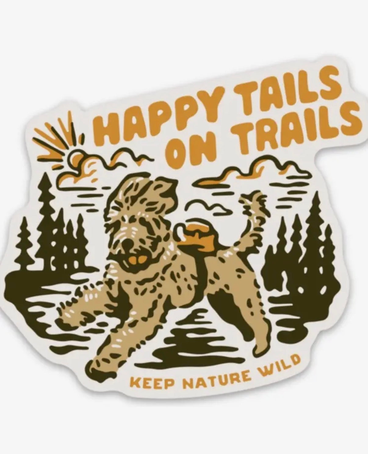 Vinyl Sticker | Happy Tails on Trails Hiking Dog