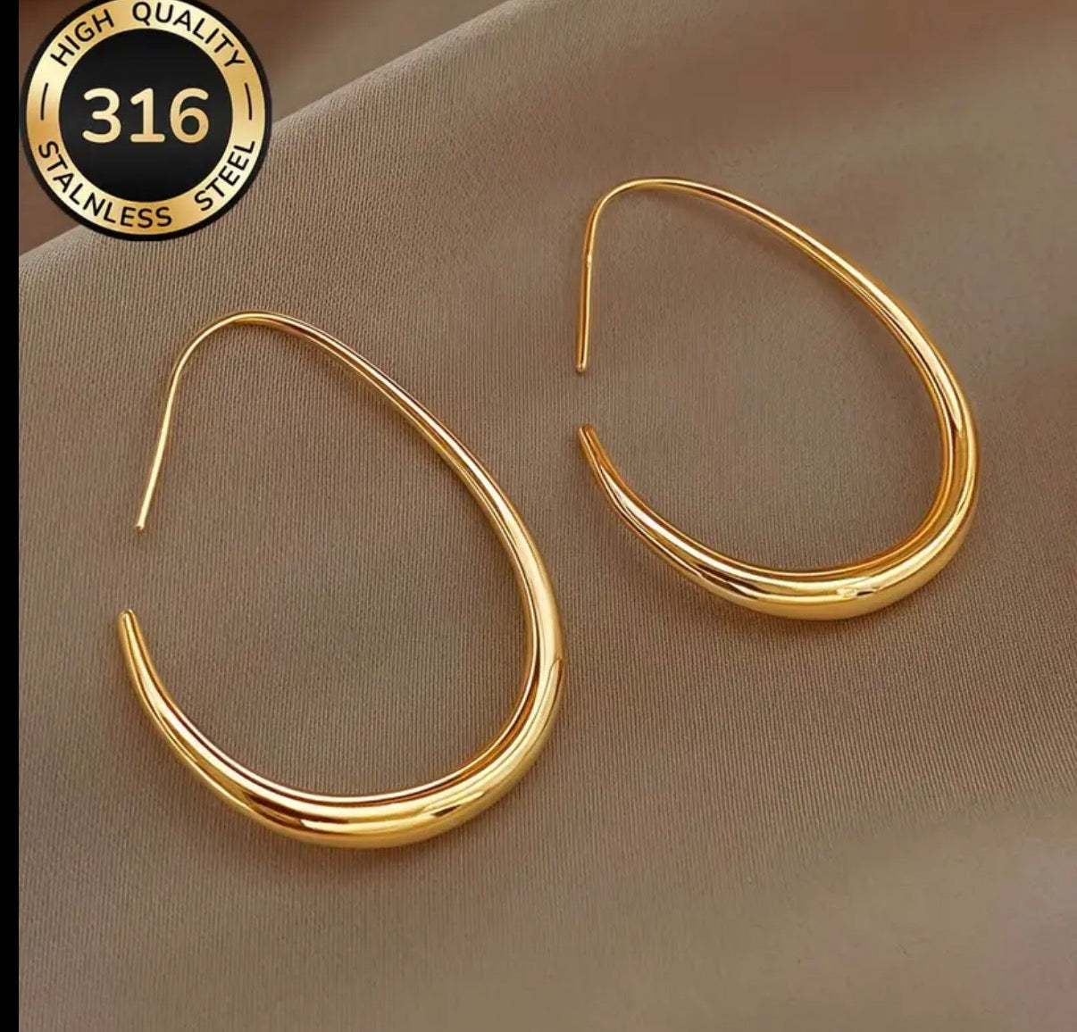 Stainless Steel Dangle Earrings | Open Teardrop Hoops Silver
