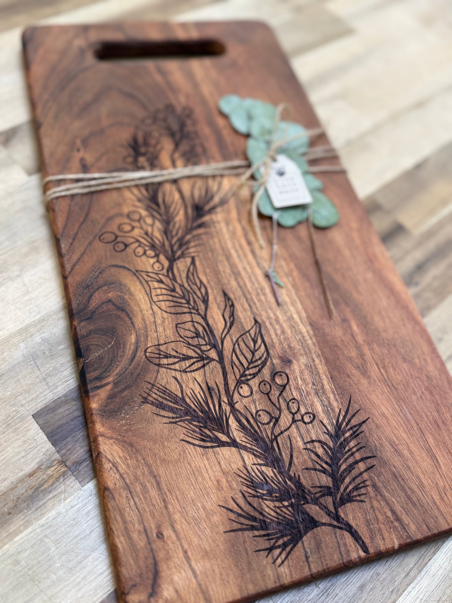 Wood Cutting Board | Holiday Berries and Pine Print
