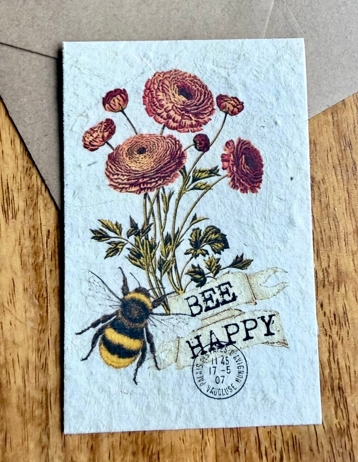 Seed Paper 2.5 x 3.5" Mini Greeting Card | Bee Happy (Honeybee)