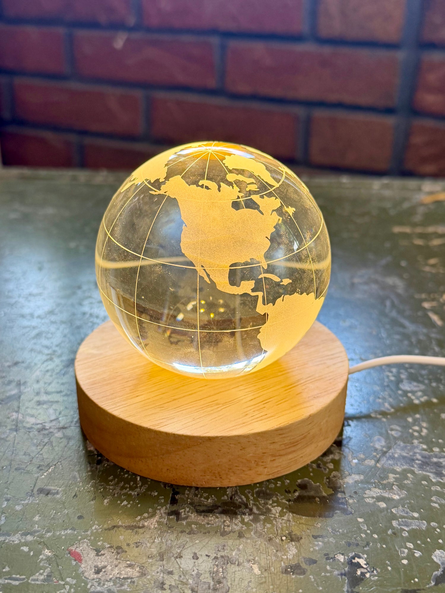 CUSTOMIZABLE Glass World Globe LIGHT | Clear Etched with LED Base