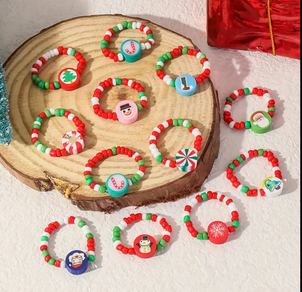 Christmas Stretchy Beaded Ring | Assorted Clay Bead
