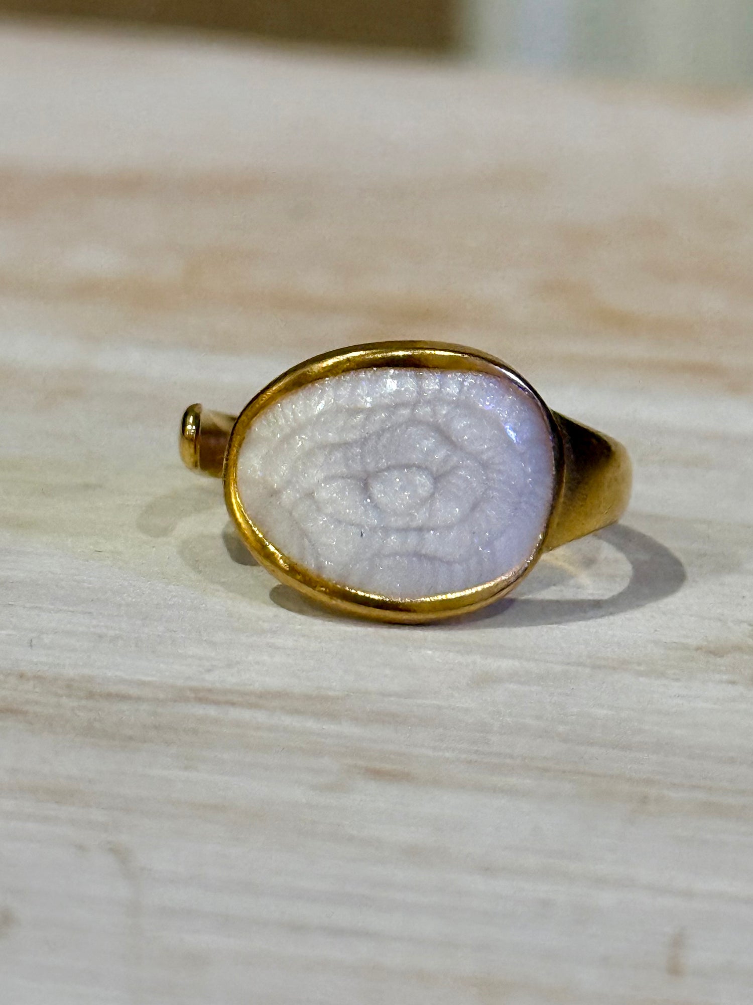 Stainless Ring | Oval White Enamel Ring