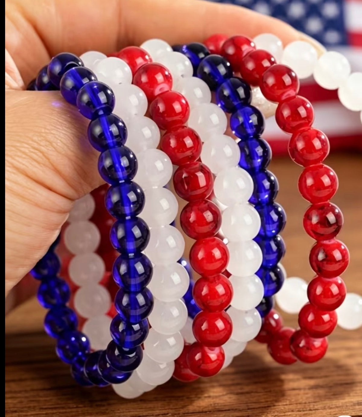 Bracelets | Red White and Blue Glass Beads