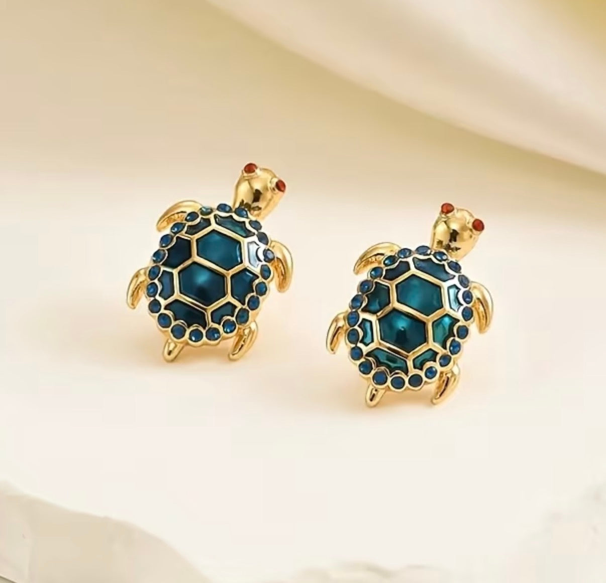 Turtle Stud Earrings | Cubic Zirconia Encrusted Gold