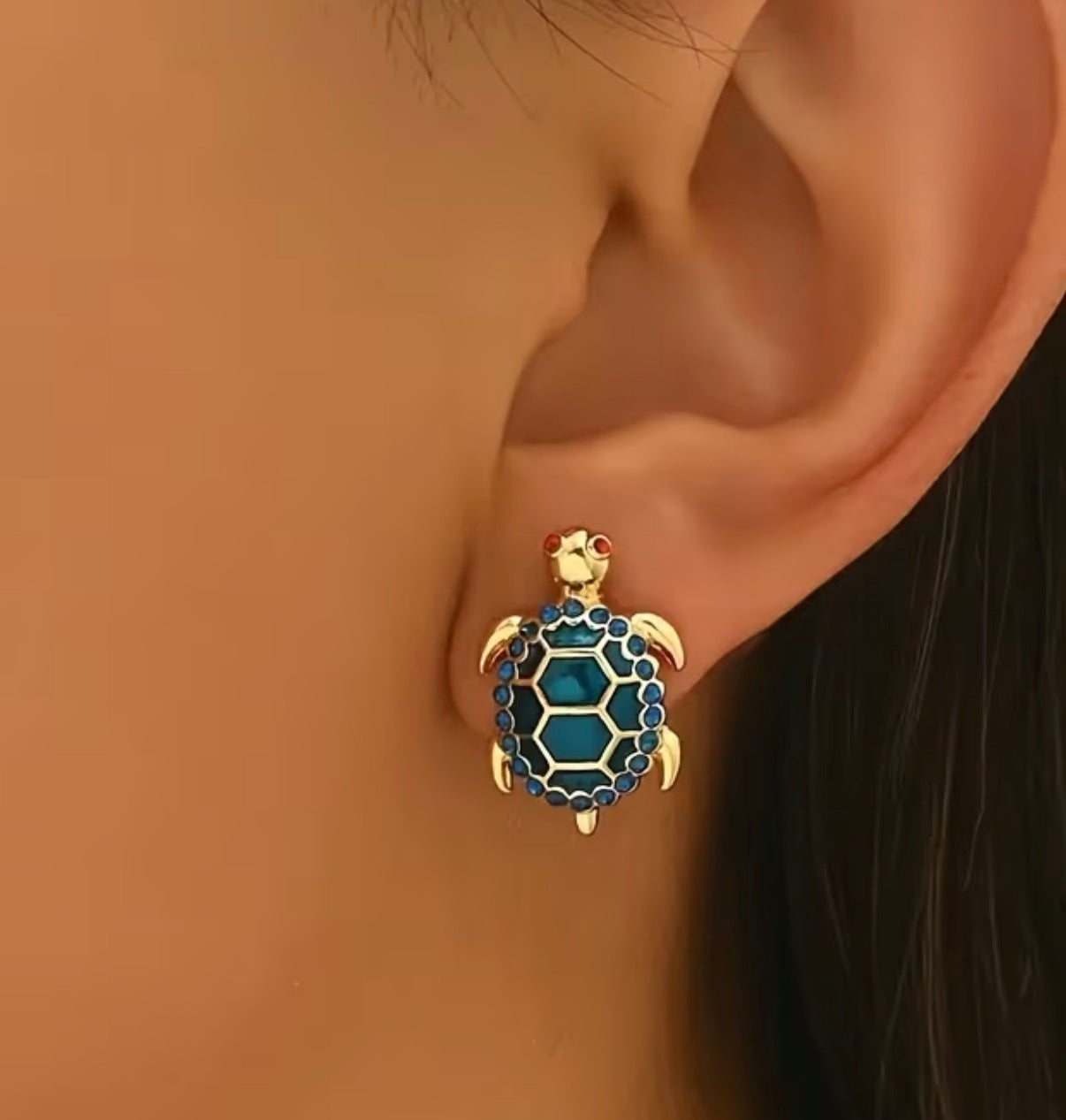 Turtle Stud Earrings | Cubic Zirconia Encrusted Gold