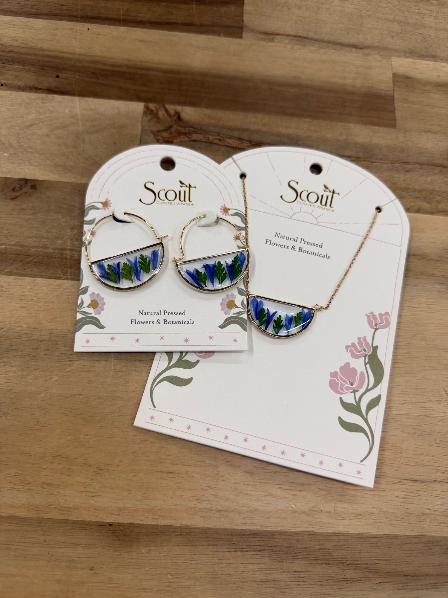 Earrings | Pressed Flower Hoop - Purple Cornflower & Gold