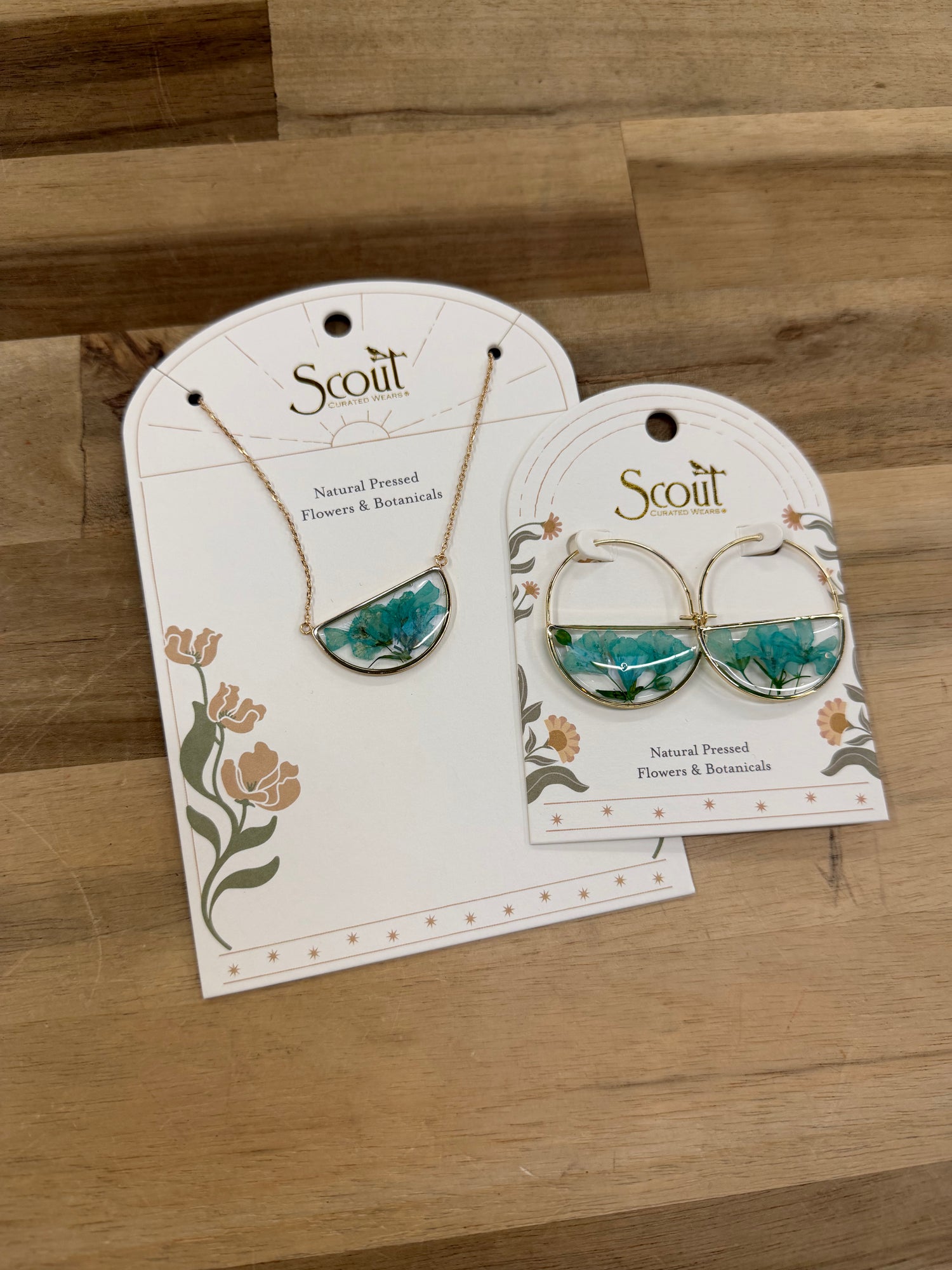 Earrings | Pressed Flower Hoop - Aqua Baby's Breath & Gold