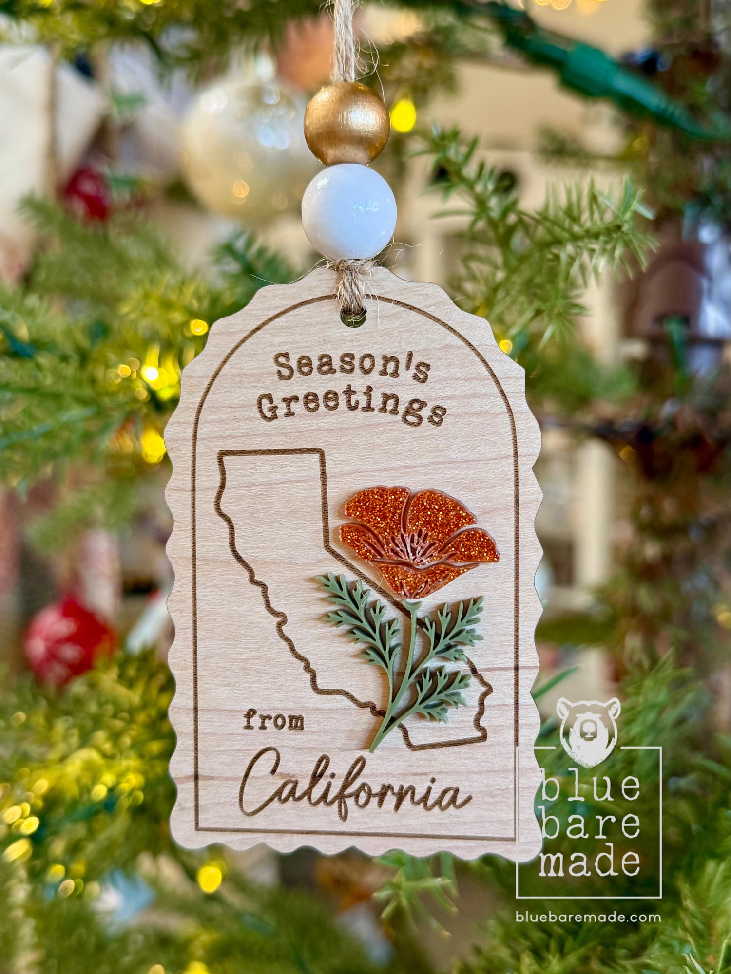 Holiday Ornament | Greetings from California with Poppy