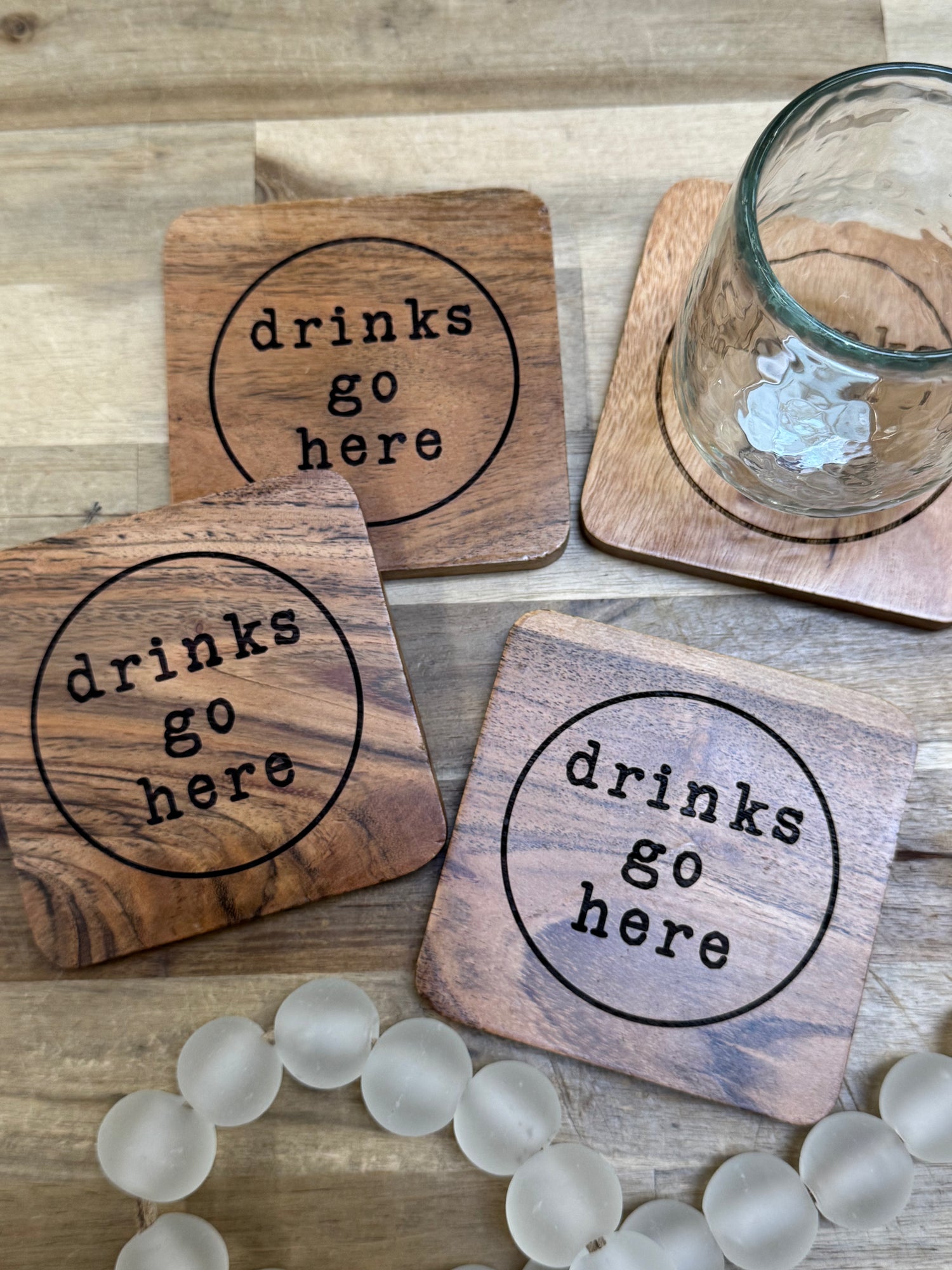 Wooden Coaster Set | Drinks Go Here
