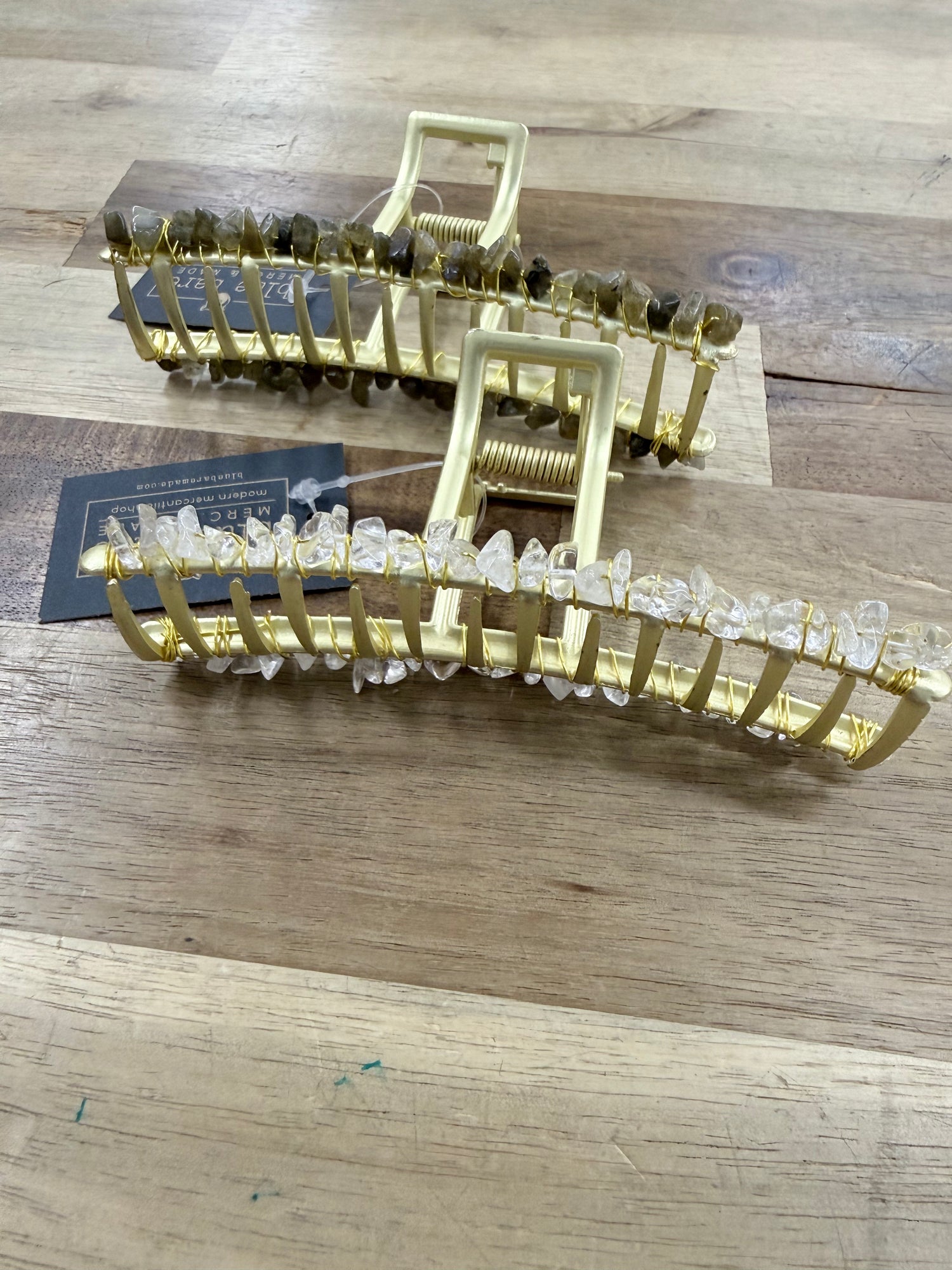 Hair Claw Clip | Gold Metal With Crystals