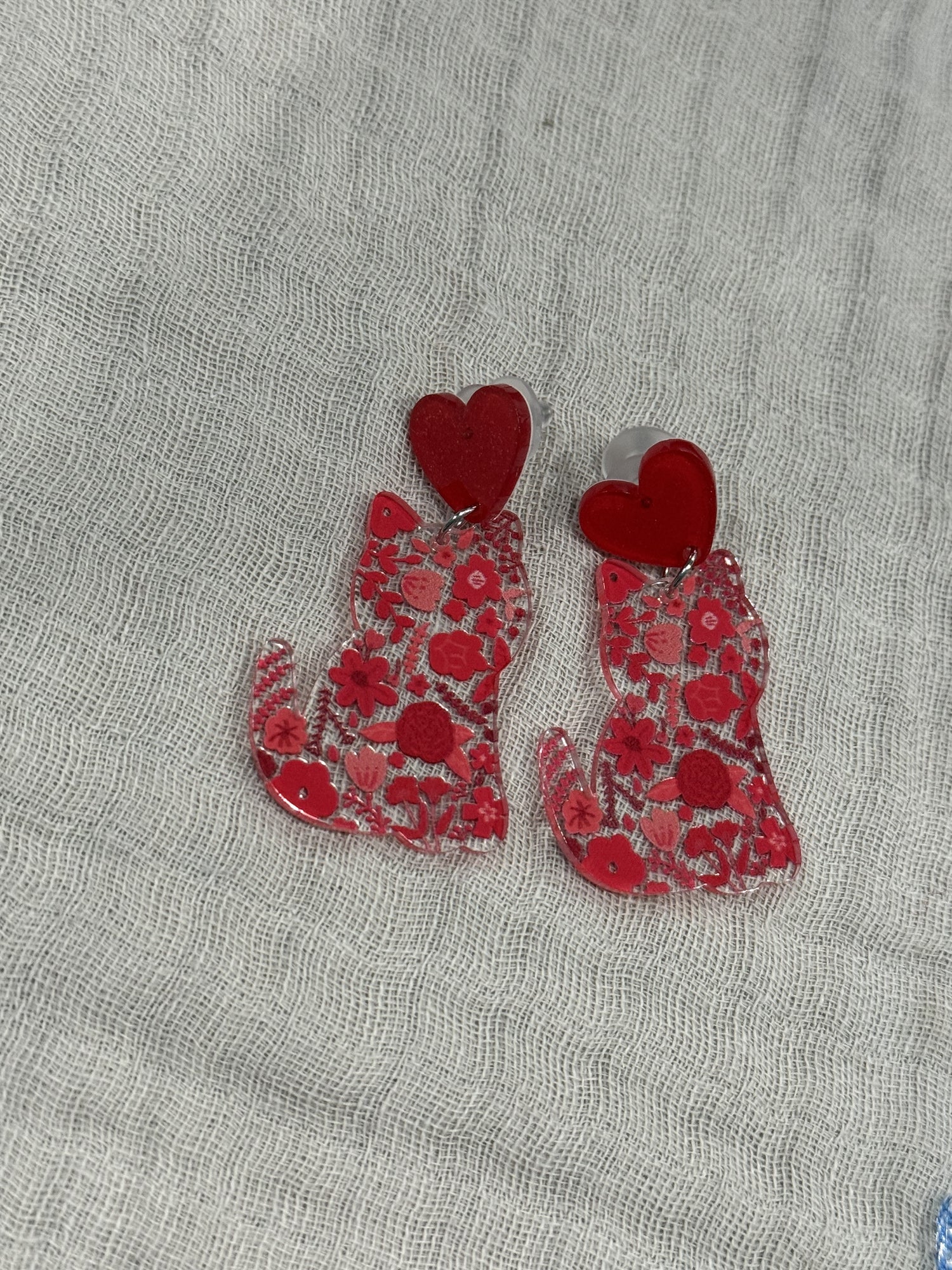 Valentine's Earrings | Heart Floral Kitties