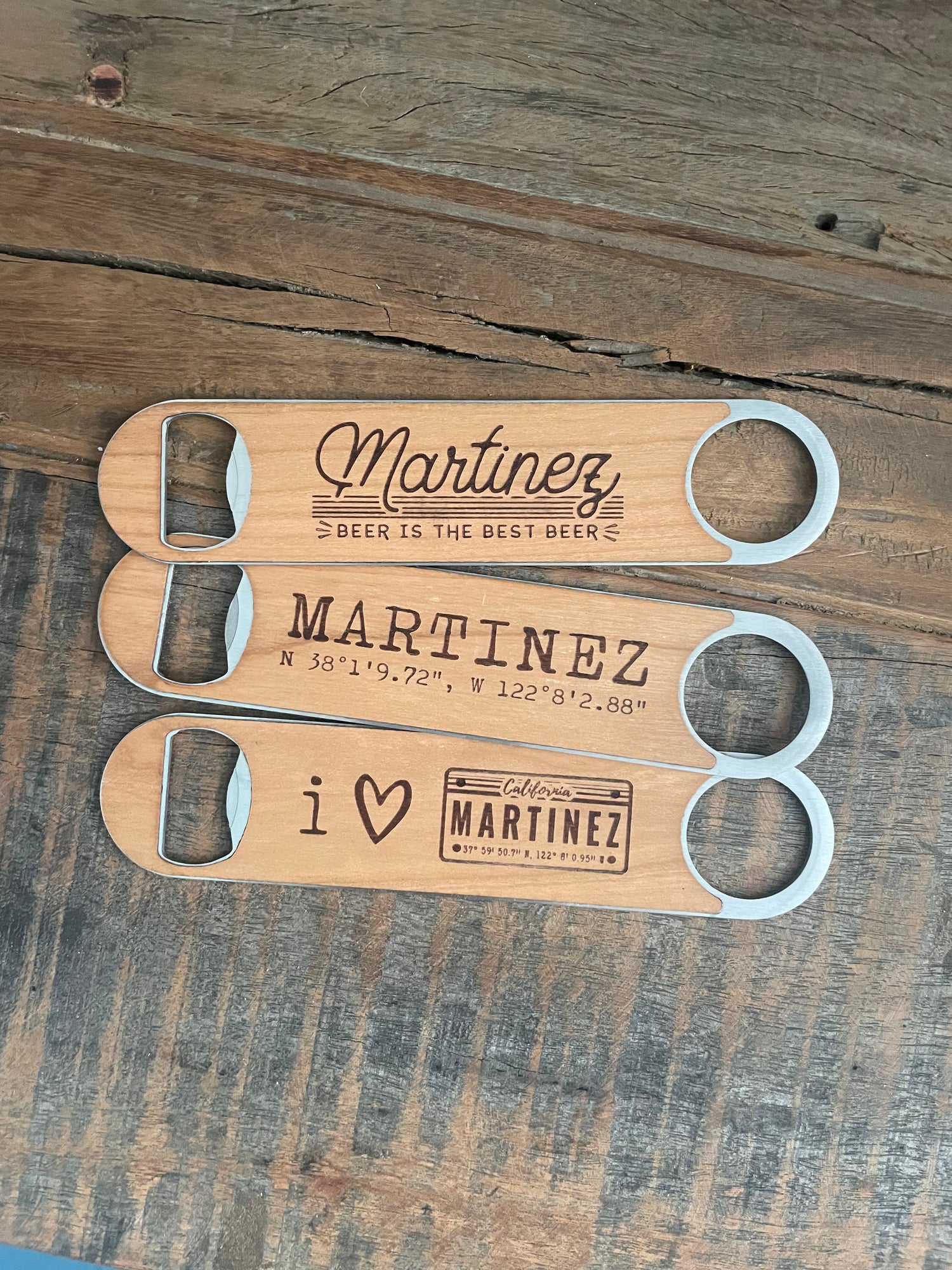 Martinez Engraved Bottle Opener | Wood + Stainless Steel