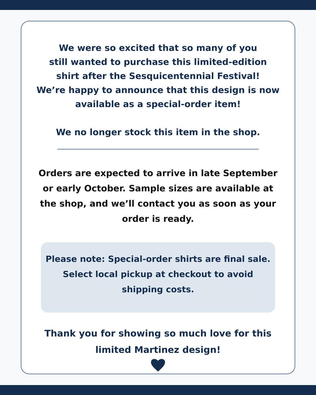 Martinez Adult T-Shirt | SPECIAL ORDER - 150th Anniversary - "Sesquicentennial" Definition
