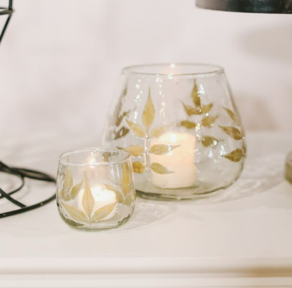 Candle Holder | Large Glass Leaf Hurricane