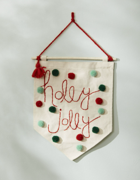 Jolly Banner Fabric Banner | Holiday Holly Jolly – Blue Bare Merc. & Made