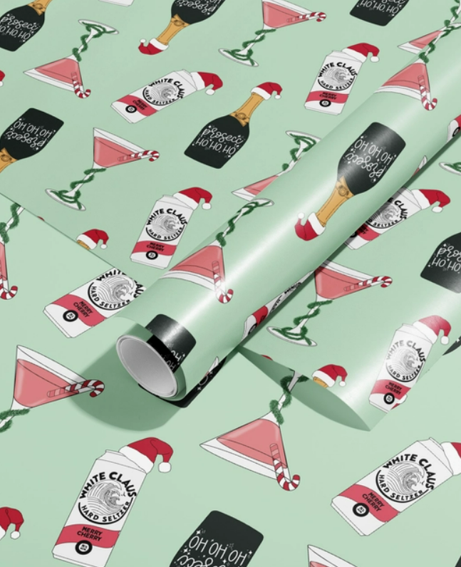 Wrapping Paper | Merry Cherry White Claw, Martini, Prosecco-ho-ho-ho