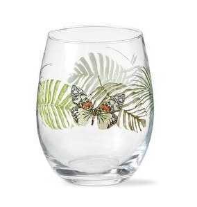 Stemless Wine Glass | Palm with Butterfly Imprint