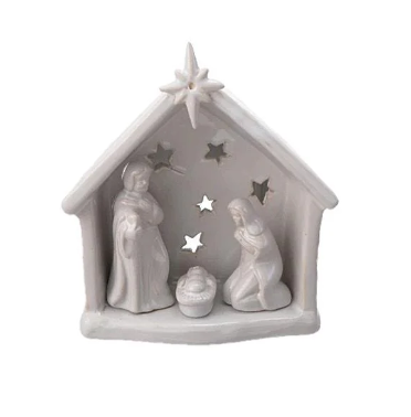 Mini Stoneware Nativity Scene Tea Light Holder