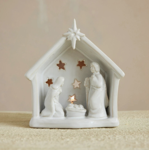 Mini Stoneware Nativity Scene Tea Light Holder