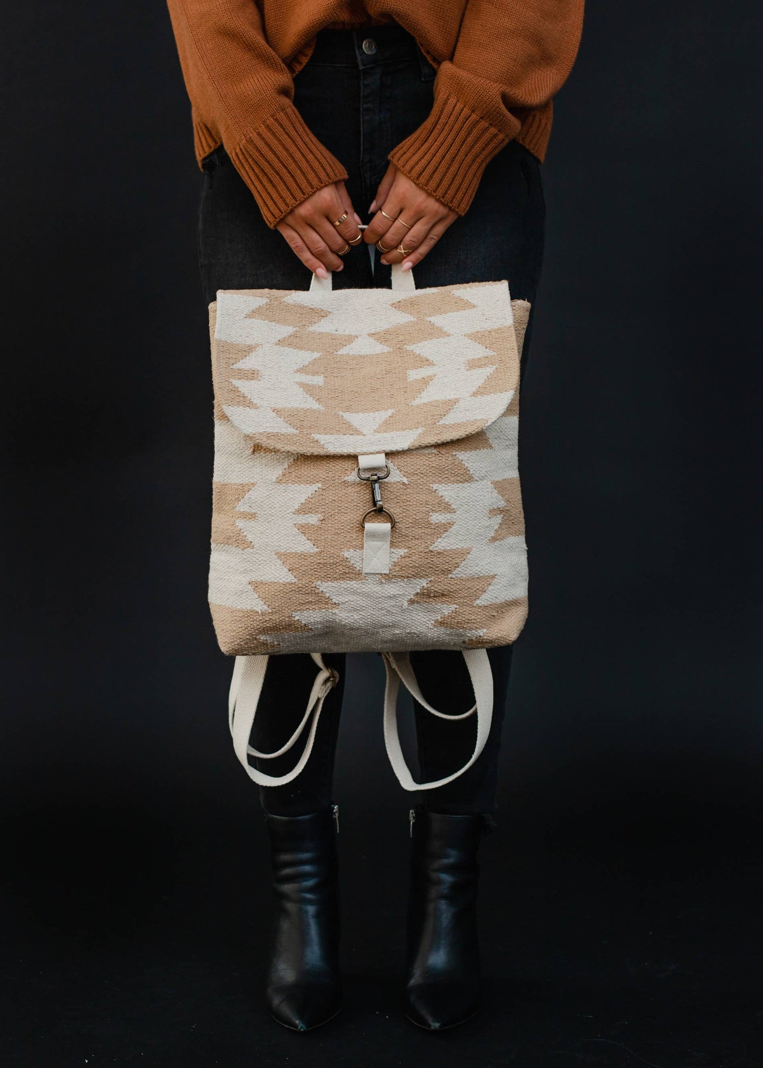 Boho Backpack | Tan & Cream Aztec Backpack