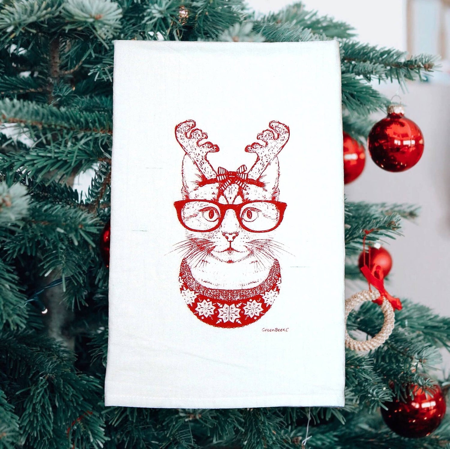 Christmas Cat Kitchen Towel | Tea Towels | Kitchen Towels