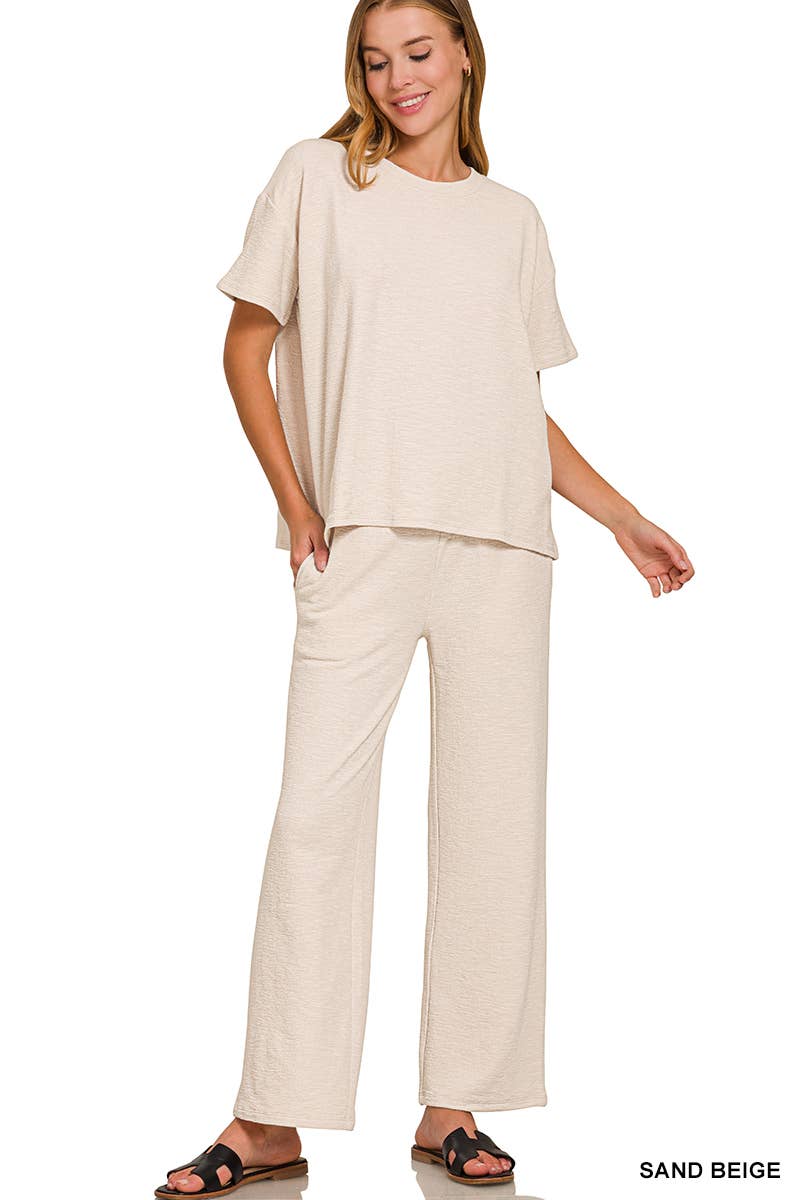 Slub Short Sleeve Top & Pants 2 Pcs Set