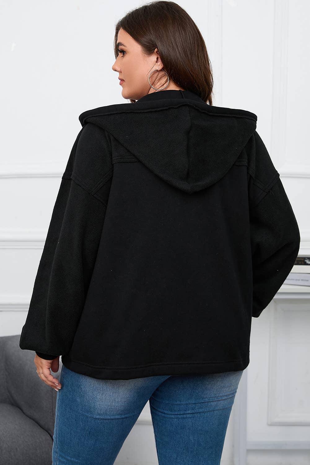 Curvy Hooded Jacket | Bishop Sleeve Zip Up