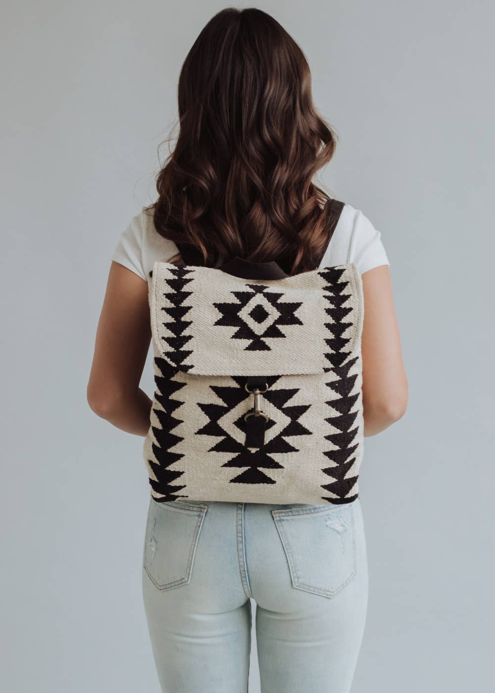 Boho Backpack | Cream & Black Aztec Backpack