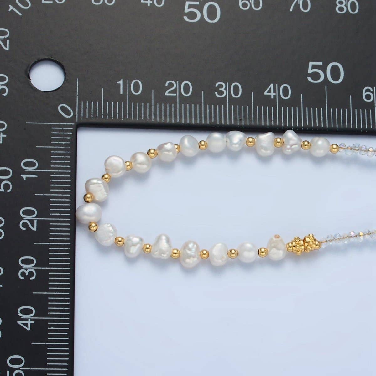 Handmade Necklace | Clear Quartz Beaded Chain Necklace with Freshwater Pearl 15.15 inch