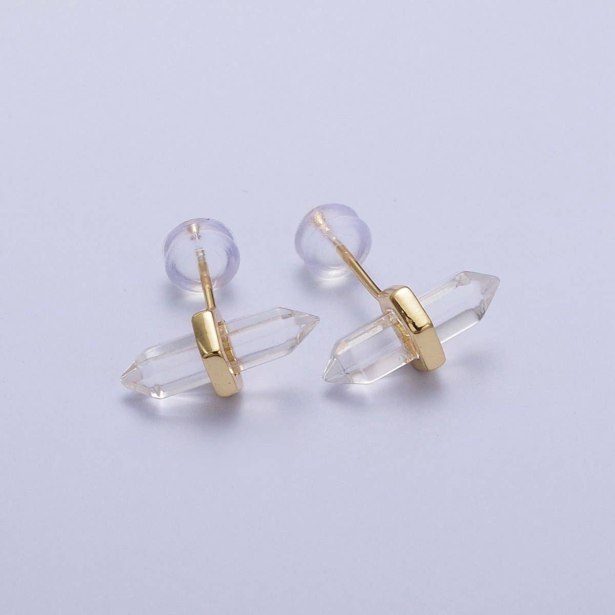 Clear Quartz Stud Earrings | Pointed Wand Gold Minimalist