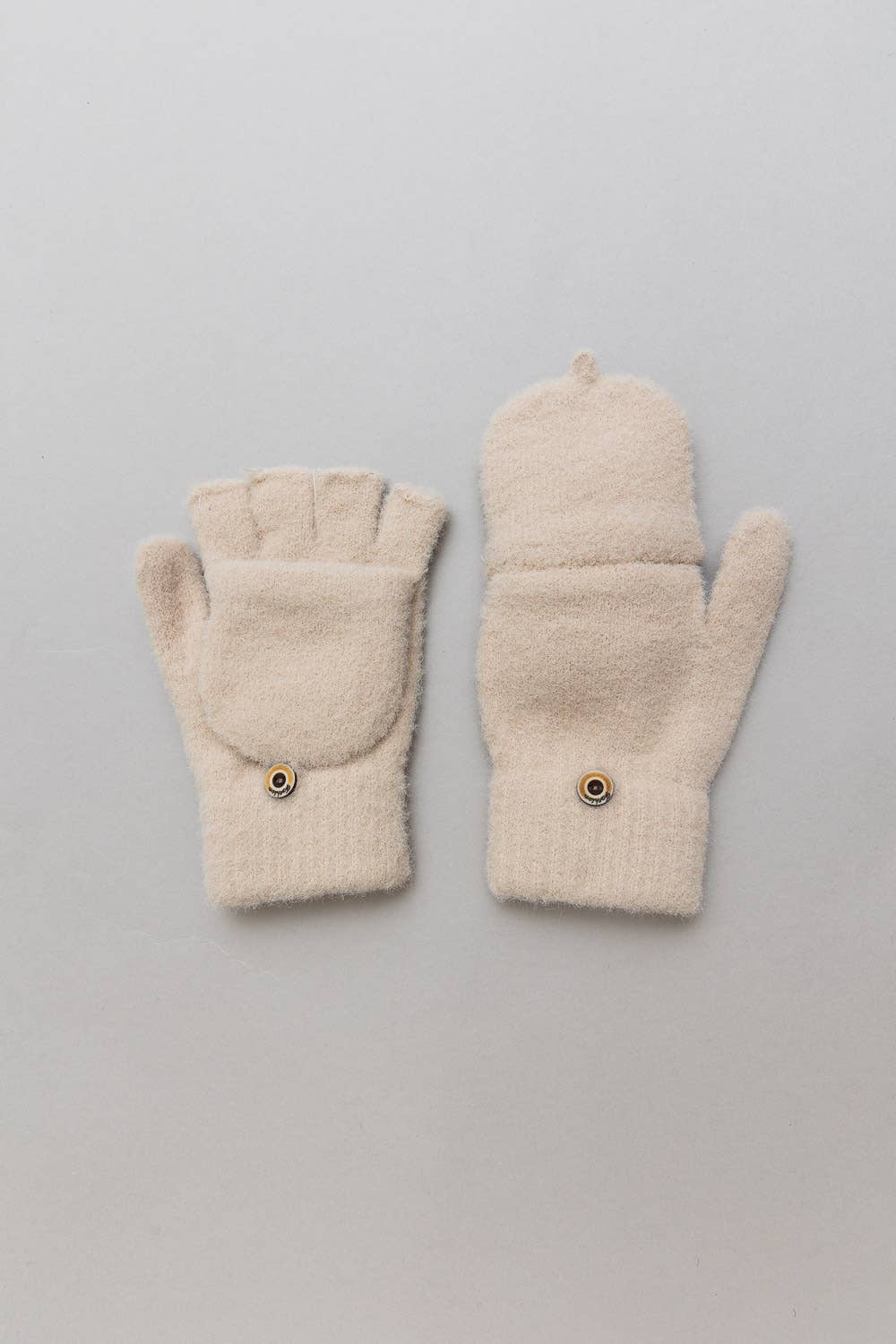 Winter Knit Convertible Fingerless Gloves with Mitten Flap: Beige
