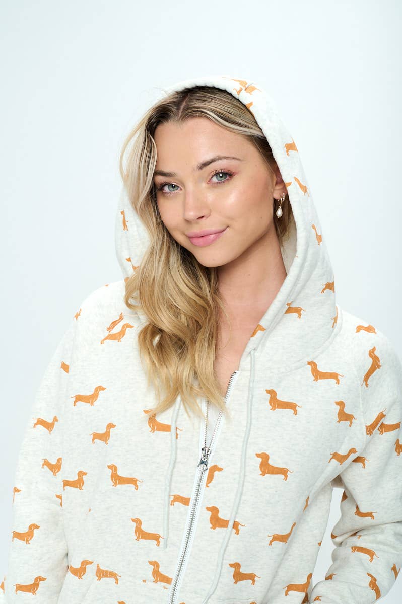 ZIP UP HOODIE | WIENER DOG PRINT