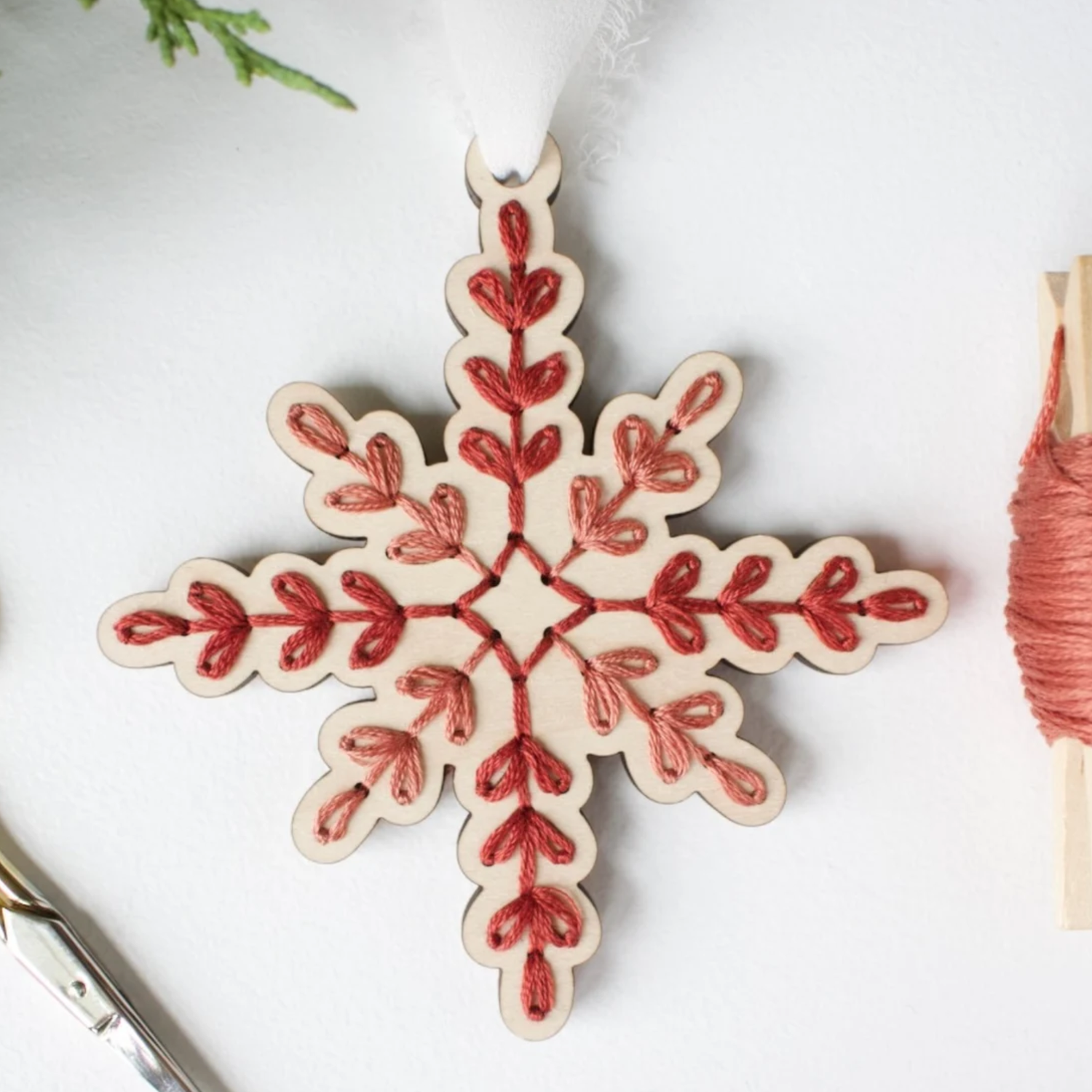 DIY Wood Embroidery Ornament | Vintage Snowflake