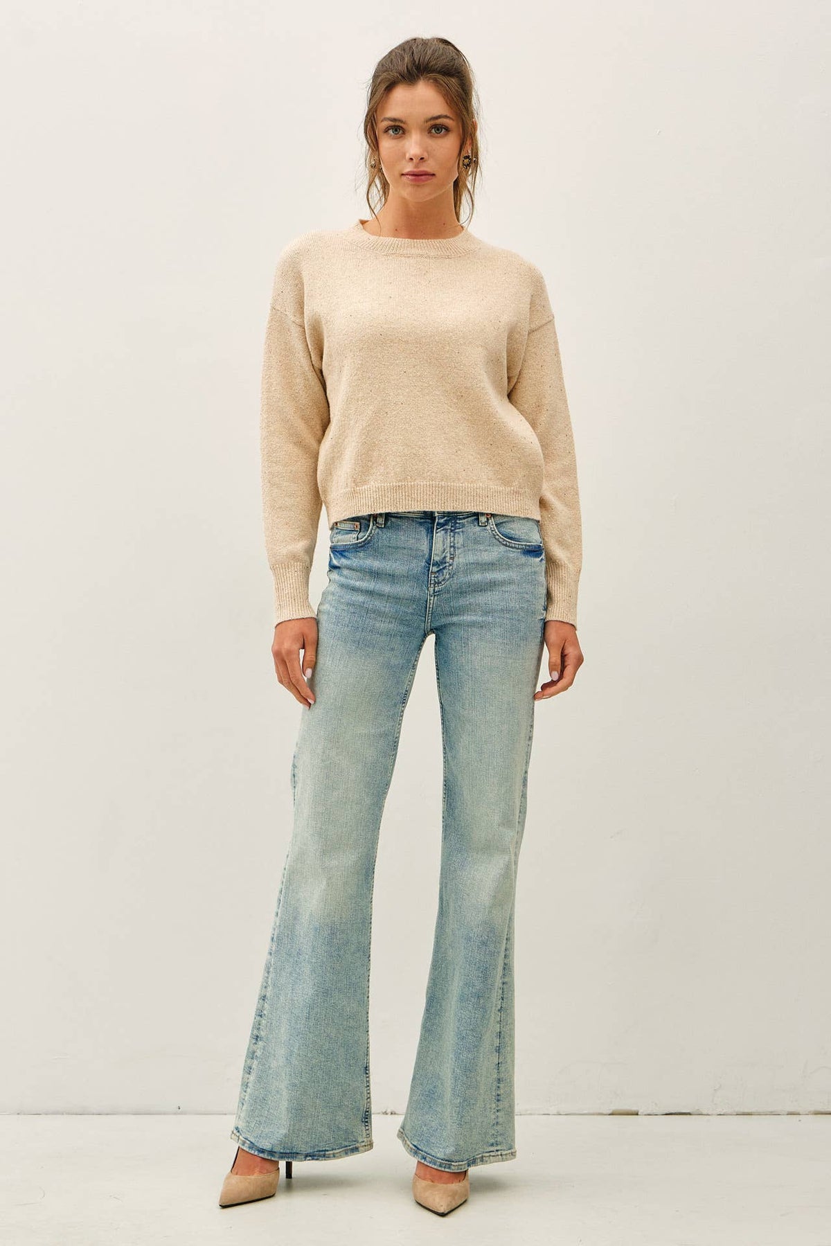 Women's Sweater | SEQUIN EMBELLISHED YARN CREW NECK